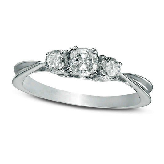 0.63 CT. T.W. Cushion-Cut Natural Diamond Three Stone Engagement Ring in Solid 14K White Gold