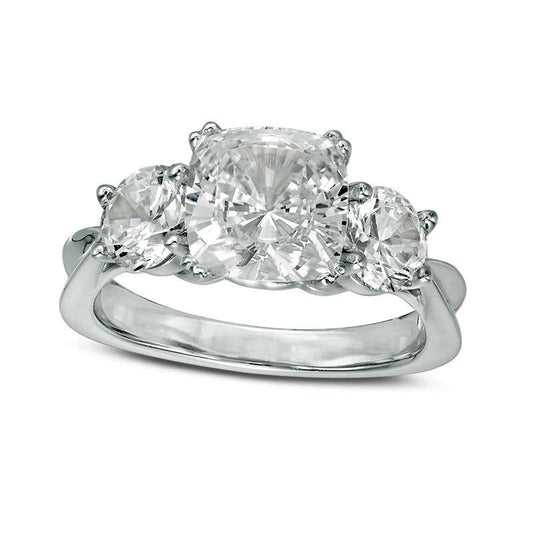 3.0 CT. T.W. Cushion-Cut Natural Diamond Three Stone Engagement Ring in Solid 14K White Gold