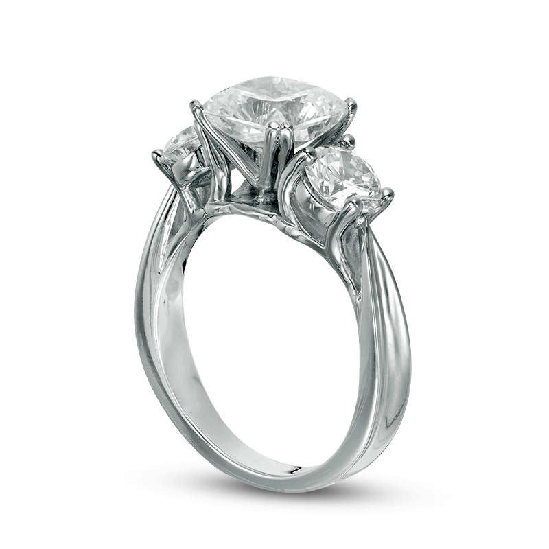 3.0 CT. T.W. Cushion-Cut Natural Diamond Three Stone Engagement Ring in Solid 14K White Gold