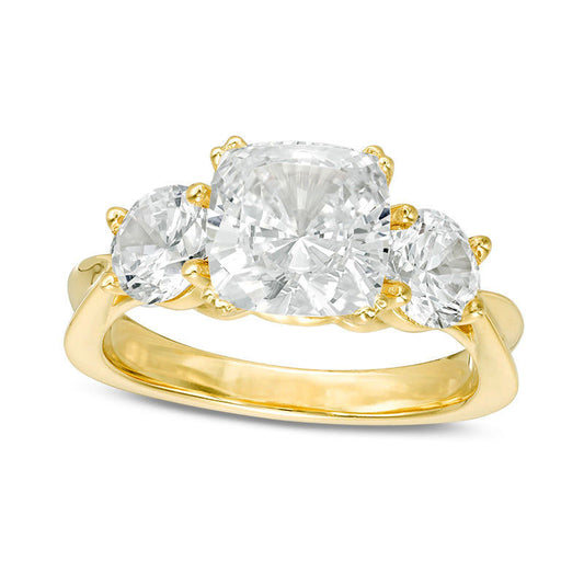 3.0 CT. T.W. Cushion-Cut Natural Diamond Three Stone Engagement Ring in Solid 14K Gold