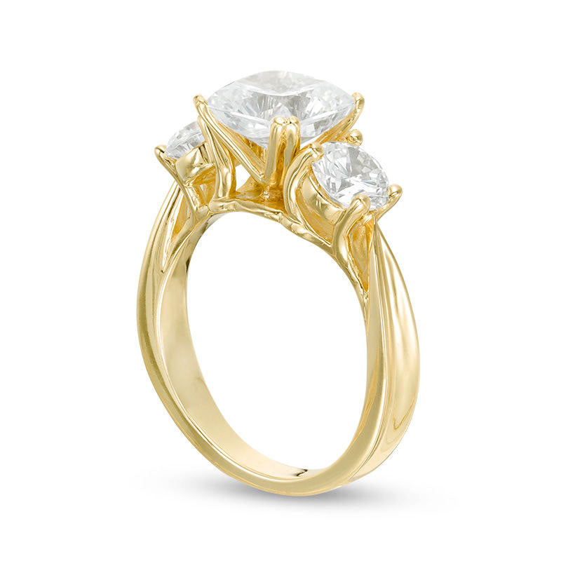 3.0 CT. T.W. Cushion-Cut Natural Diamond Three Stone Engagement Ring in Solid 14K Gold