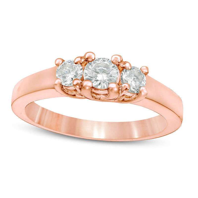 0.50 CT. T.W. Natural Diamond Three Stone Engagement Ring in Solid 14K Rose Gold