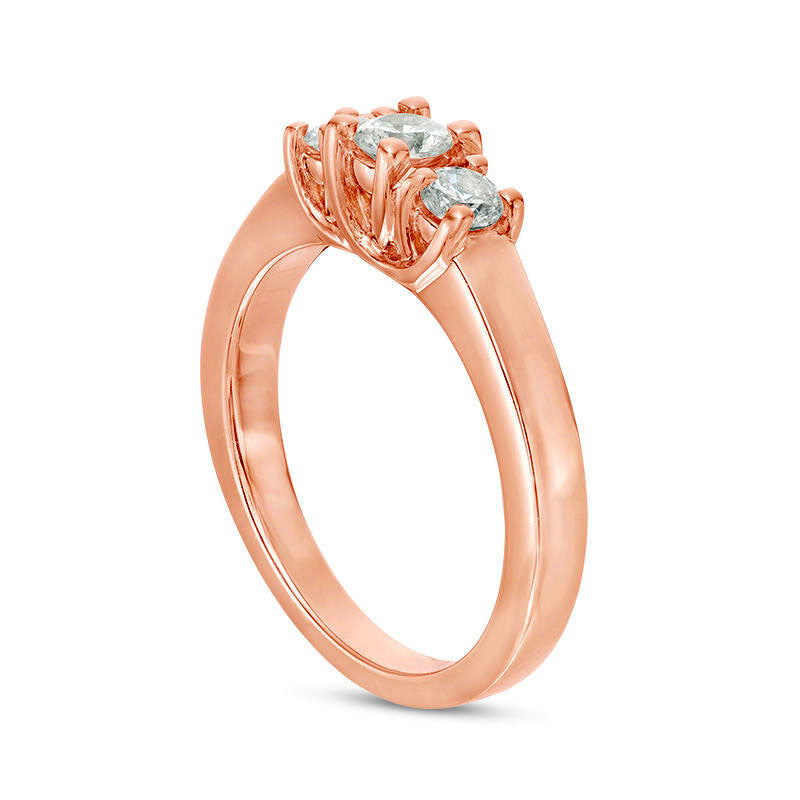 0.50 CT. T.W. Natural Diamond Three Stone Engagement Ring in Solid 14K Rose Gold