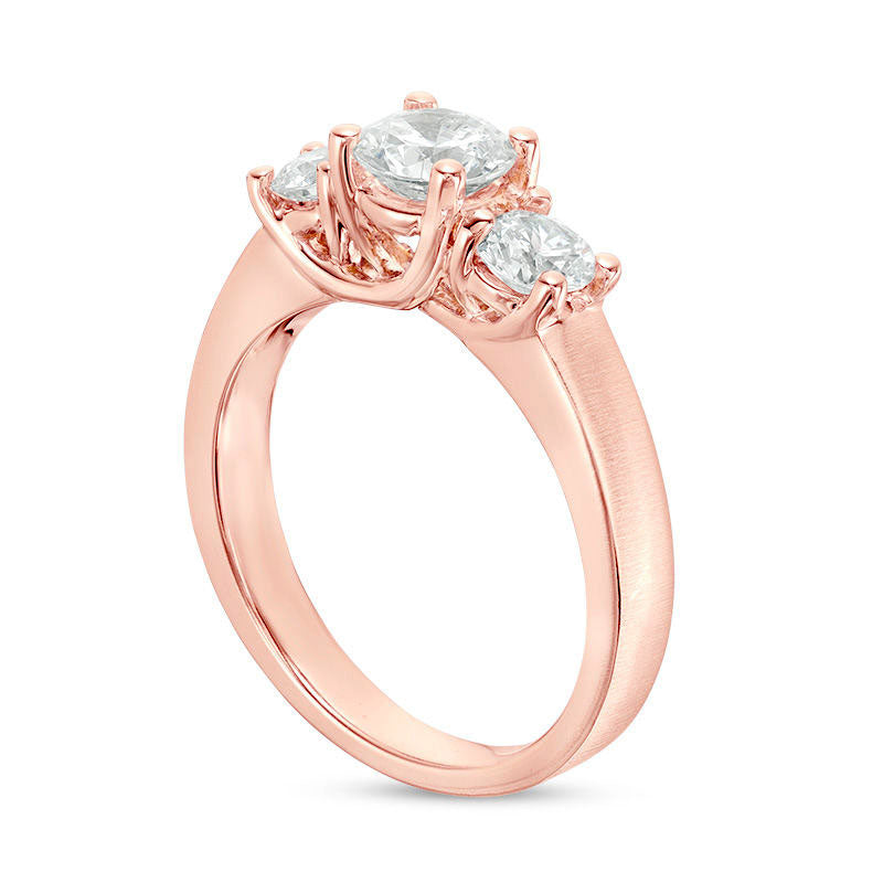 1.5 CT. T.W. Natural Diamond Three Stone Satin-Finish Engagement Ring in Solid 14K Rose Gold