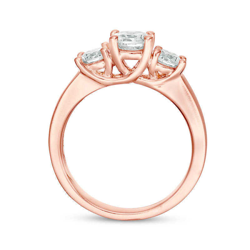 1.5 CT. T.W. Natural Diamond Three Stone Satin-Finish Engagement Ring in Solid 14K Rose Gold