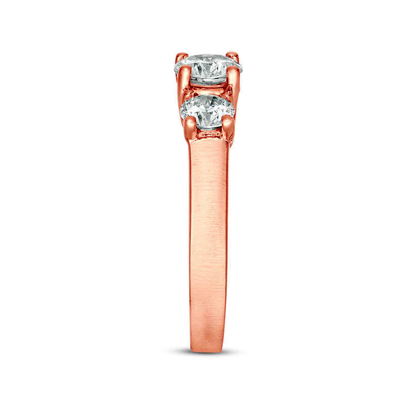 1.5 CT. T.W. Natural Diamond Three Stone Satin-Finish Engagement Ring in Solid 14K Rose Gold