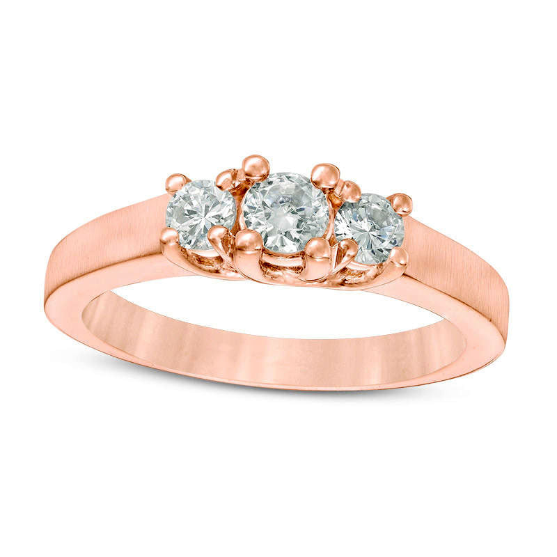 0.50 CT. T.W. Natural Diamond Three Stone Satin-Finish Engagement Ring in Solid 14K Rose Gold