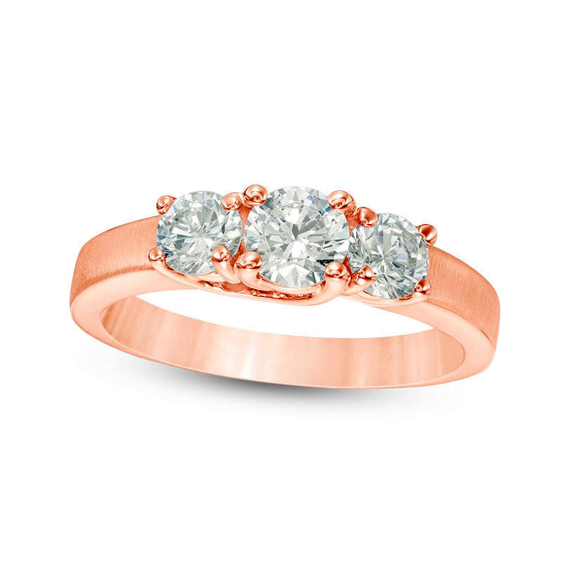 1.0 CT. T.W. Natural Diamond Three Stone Satin-Finish Engagement Ring in Solid 14K Rose Gold