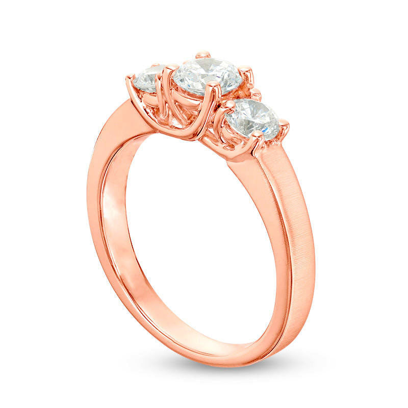 1.0 CT. T.W. Natural Diamond Three Stone Satin-Finish Engagement Ring in Solid 14K Rose Gold