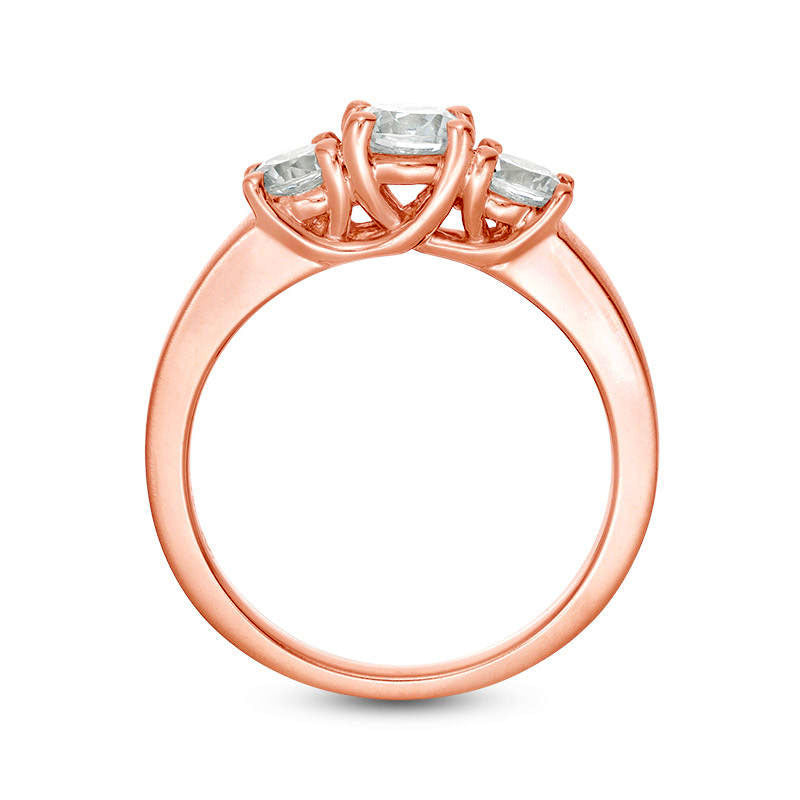 1.0 CT. T.W. Natural Diamond Three Stone Satin-Finish Engagement Ring in Solid 14K Rose Gold