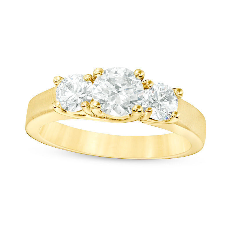 1.5 CT. T.W. Natural Diamond Three Stone Satin-Finish Engagement Ring in Solid 14K Gold