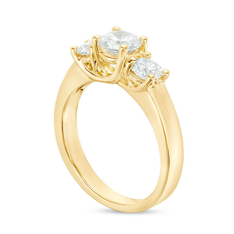 1.5 CT. T.W. Natural Diamond Three Stone Satin-Finish Engagement Ring in Solid 14K Gold