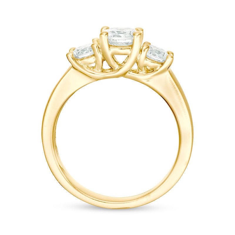 1.5 CT. T.W. Natural Diamond Three Stone Satin-Finish Engagement Ring in Solid 14K Gold