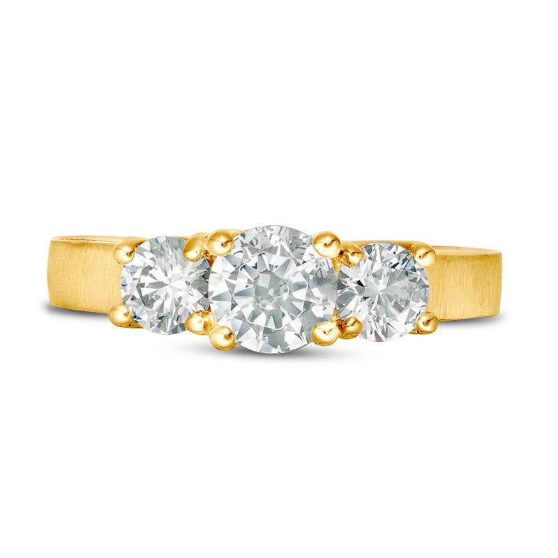 1.5 CT. T.W. Natural Diamond Three Stone Satin-Finish Engagement Ring in Solid 14K Gold