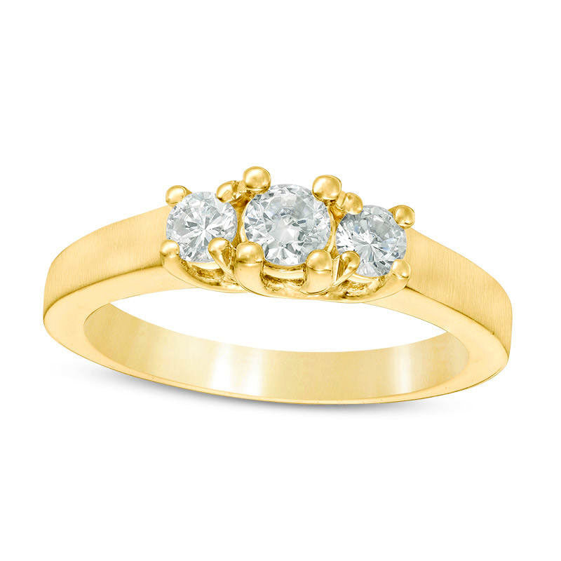 0.50 CT. T.W. Natural Diamond Three Stone Satin-Finish Engagement Ring in Solid 14K Gold