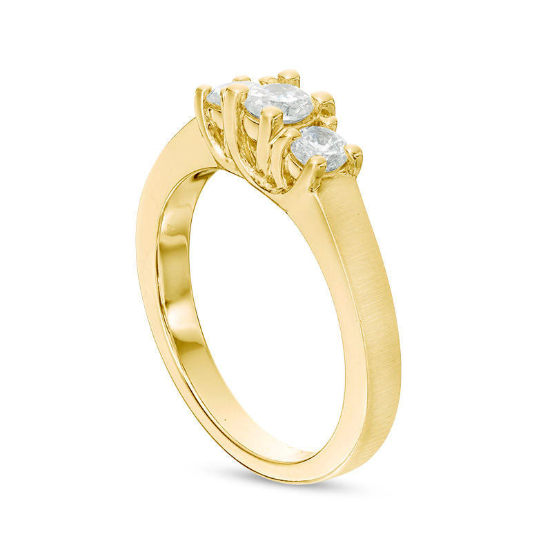 0.50 CT. T.W. Natural Diamond Three Stone Satin-Finish Engagement Ring in Solid 14K Gold