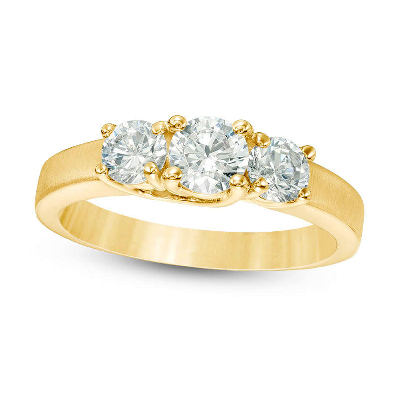 1.0 CT. T.W. Natural Diamond Three Stone Satin-Finish Engagement Ring in Solid 14K Gold