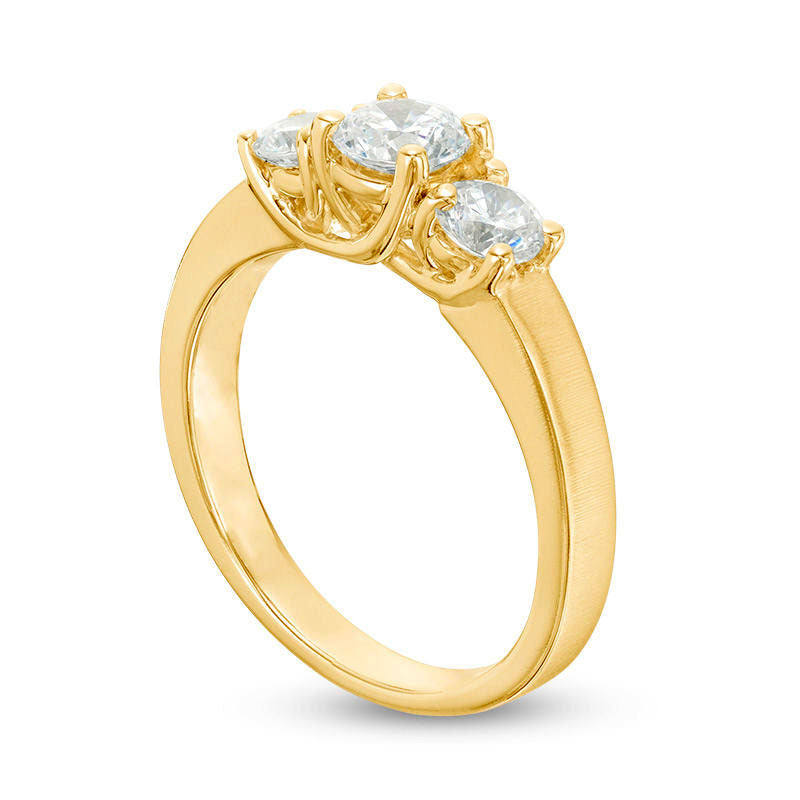 1.0 CT. T.W. Natural Diamond Three Stone Satin-Finish Engagement Ring in Solid 14K Gold