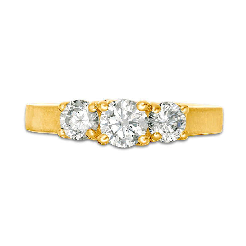 1.0 CT. T.W. Natural Diamond Three Stone Satin-Finish Engagement Ring in Solid 14K Gold