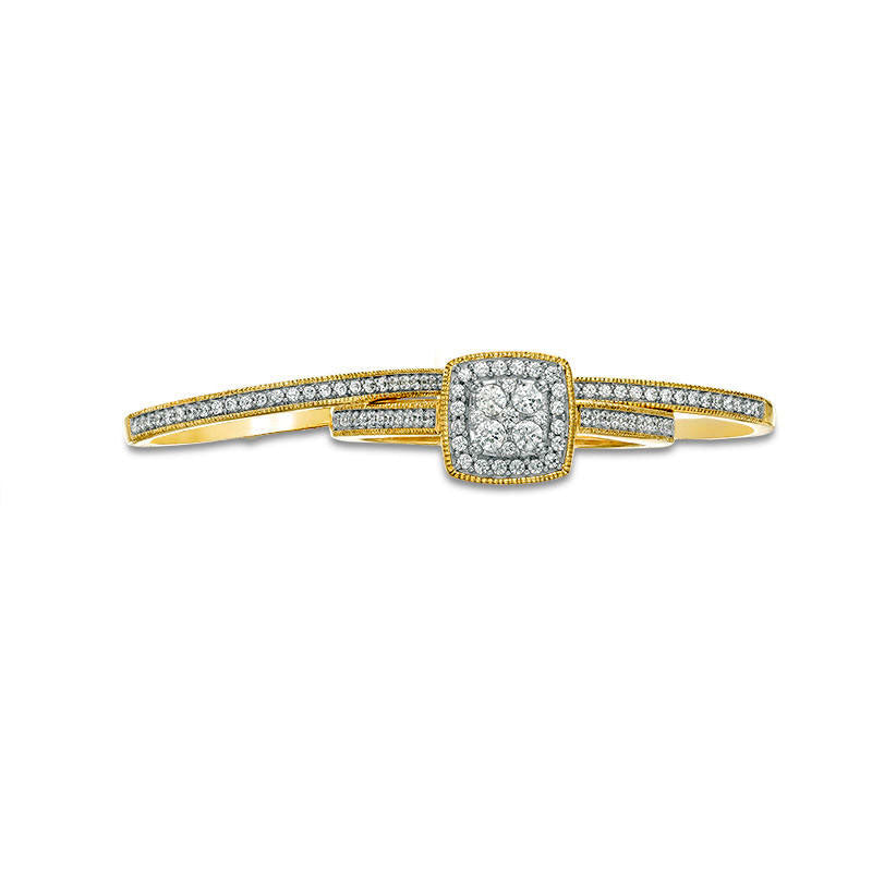 0.38 CT. T.W. Natural Diamond Frame Antique Vintage-Style Three Piece Bridal Engagement Ring Set in Solid 10K Yellow Gold