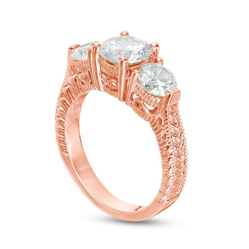 3.0 CT. T.W. Natural Diamond Three Stone Antique Vintage-Style Engagement Ring in Solid 14K Rose Gold