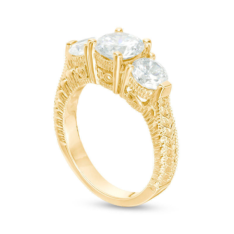 3.0 CT. T.W. Natural Diamond Three Stone Antique Vintage-Style Engagement Ring in Solid 14K Gold