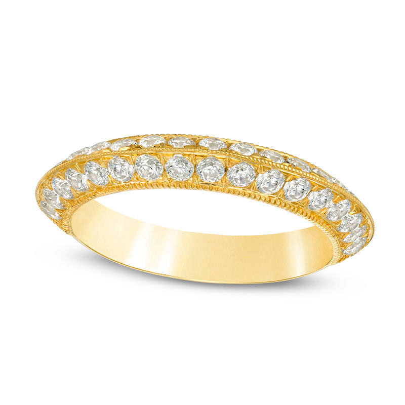 1.0 CT. T.W. Natural Diamond Double Row Antique Vintage-Style Wedding Band in Solid 10K Yellow Gold