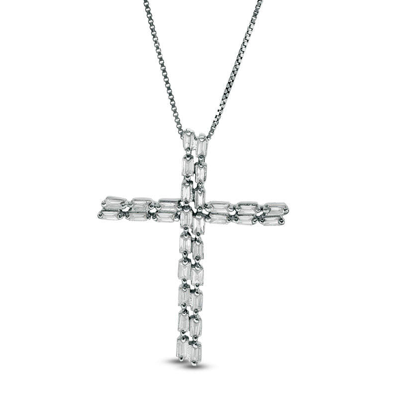 0.25 CT. T.W. Baguette Natural Diamond Cross Pendant in 10K White Gold