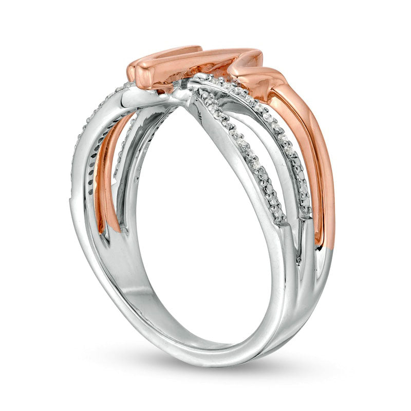 0.10 CT. T.W. Natural Diamond Layered Crossover Heartbeat Ring in Sterling Silver with Solid 14K Rose Gold Plate