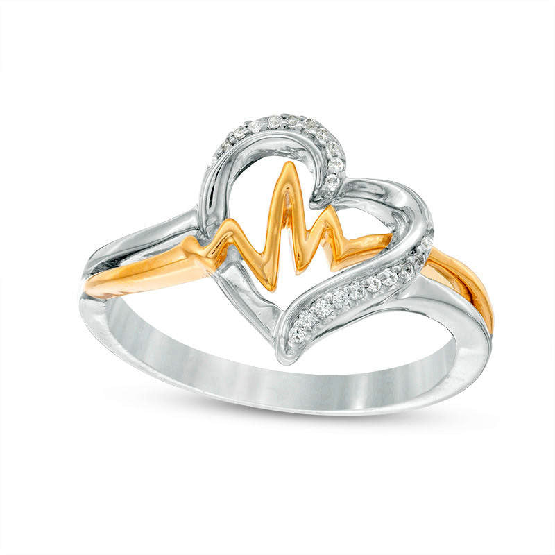 0.05 CT. T.W. Natural Diamond Heartbeat in Heart Crossover Ring in Sterling Silver and Solid 10K Yellow Gold