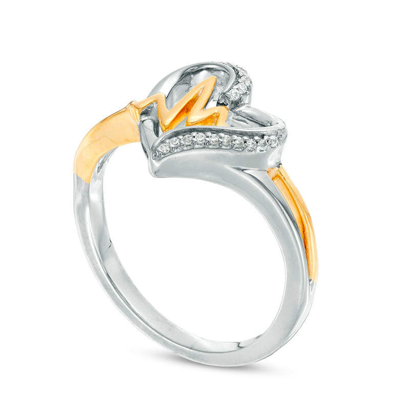 0.05 CT. T.W. Natural Diamond Heartbeat in Heart Crossover Ring in Sterling Silver and Solid 10K Yellow Gold