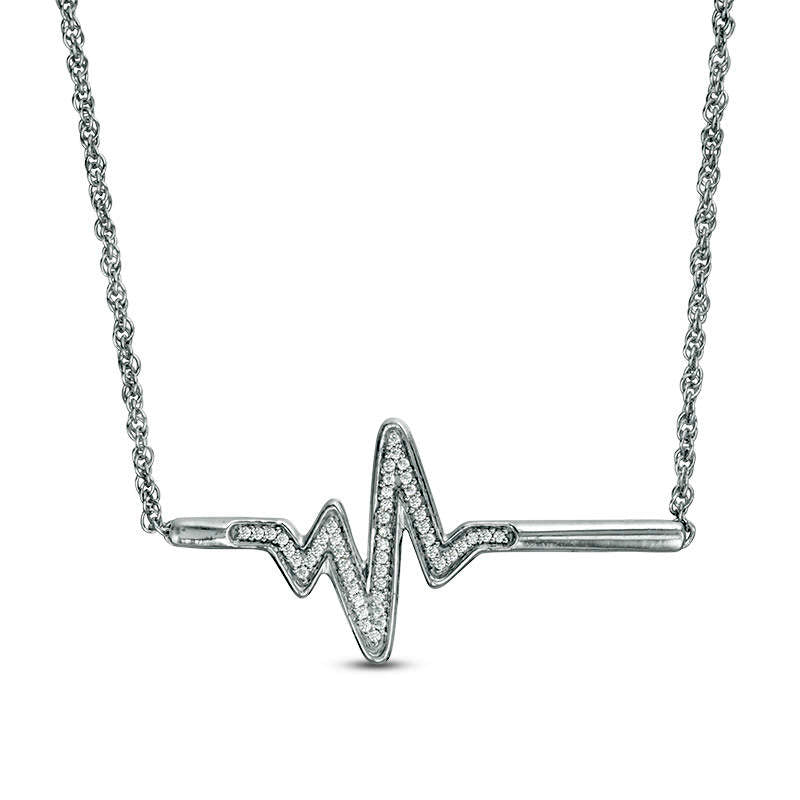 0.1 CT. T.W. Natural Diamond Heartbeat Bar Necklace in Sterling Silver - 16.7"