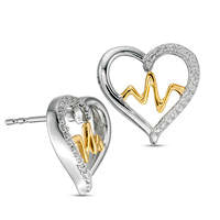 0.07 CT. T.W. Diamond Heartbeat in Heart Stud Earrings in Sterling Silver and 10K Gold