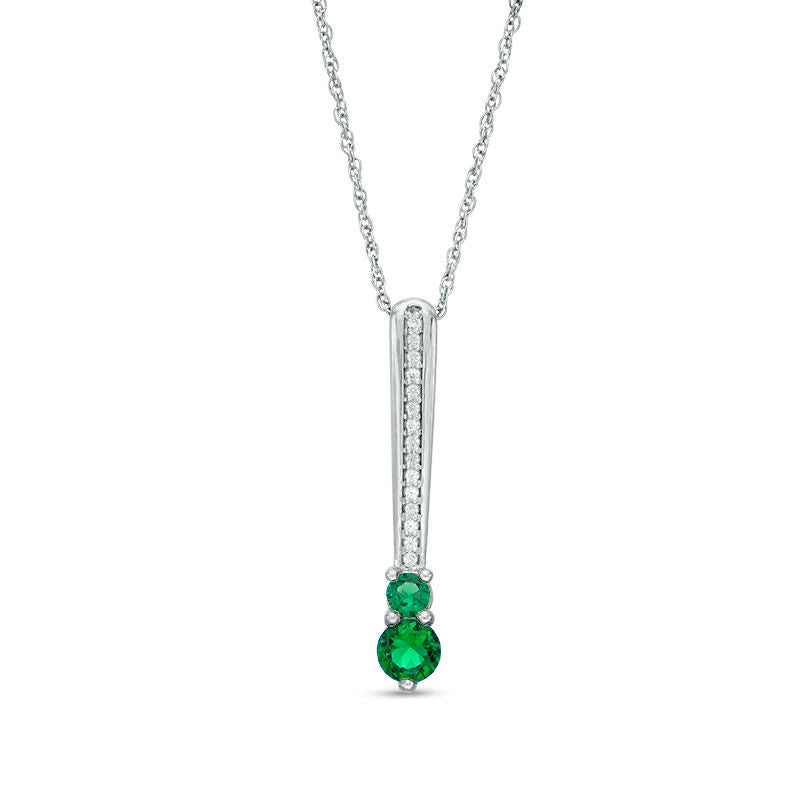 Lab-Created Emerald and White Sapphire Bar Drop Pendant in Sterling Silver