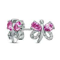 Pear-Shaped Lab-Created Pink and White Sapphire Butterfly Stud Earrings in Sterling Silver