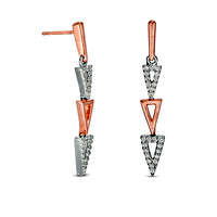 Lab-Created White Sapphire Graduated Open Triple Triangle Drop Earrings in Sterling Silver and 10K Rose Gold