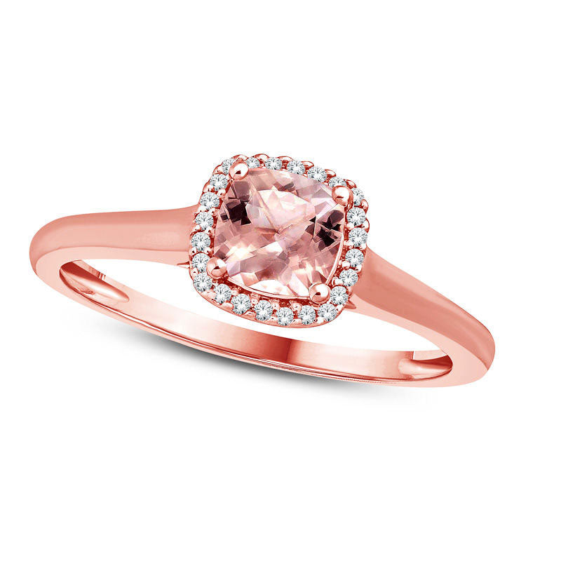 5.0mm Cushion-Cut Morganite and Natural Diamond Accent Frame Ring in Solid 10K Rose Gold