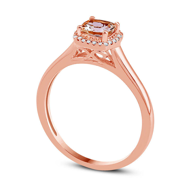 5.0mm Cushion-Cut Morganite and Natural Diamond Accent Frame Ring in Solid 10K Rose Gold