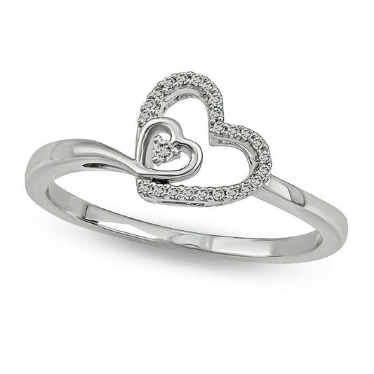 0.05 CT. T.W. Natural Diamond Double Heart Ring in Sterling Silver