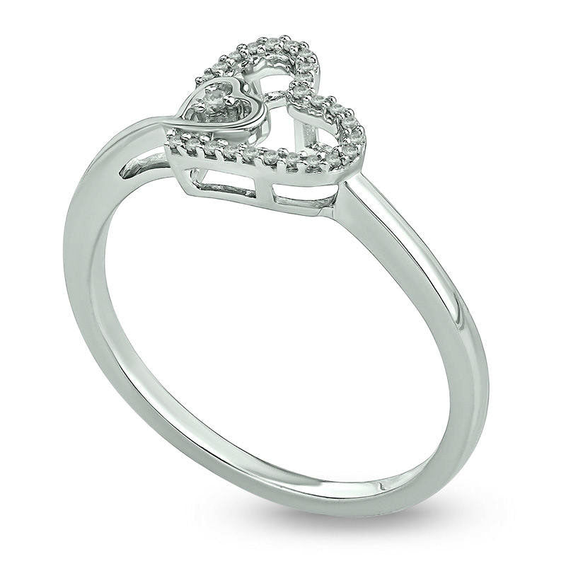 0.05 CT. T.W. Natural Diamond Double Heart Ring in Sterling Silver