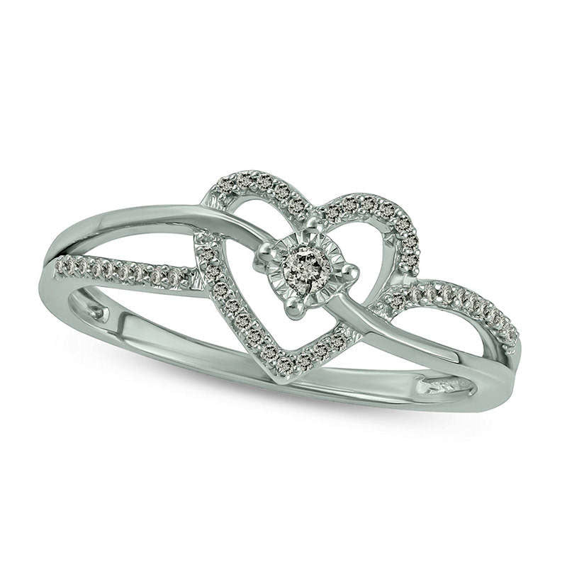 0.10 CT. T.W. Natural Diamond Bypass Heart Promise Ring in Sterling Silver