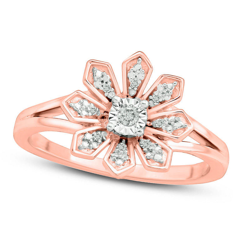 0.05 CT. T.W. Natural Diamond Flower Ring in Sterling Silver with Solid 14K Rose Gold Plate