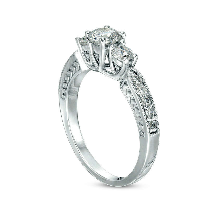 0.75 CT. T.W. Natural Diamond Three Stone Antique Vintage-Style Engagement Ring in Solid 10K White Gold