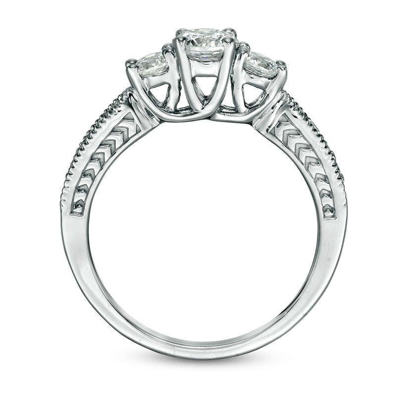 0.75 CT. T.W. Natural Diamond Three Stone Antique Vintage-Style Engagement Ring in Solid 10K White Gold