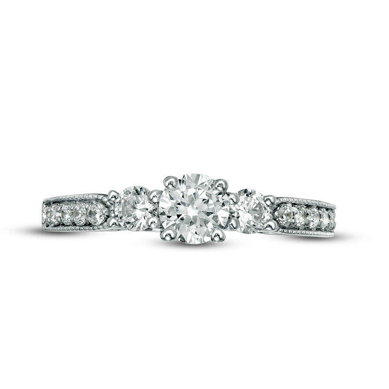 0.75 CT. T.W. Natural Diamond Three Stone Antique Vintage-Style Engagement Ring in Solid 10K White Gold