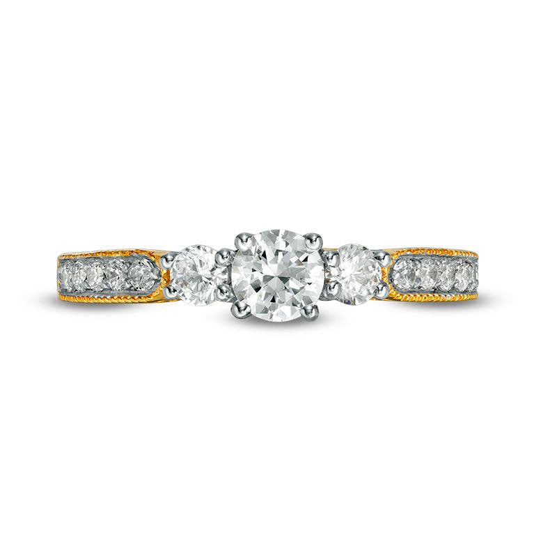 0.75 CT. T.W. Natural Diamond Three Stone Antique Vintage-Style Engagement Ring in Solid 10K Yellow Gold