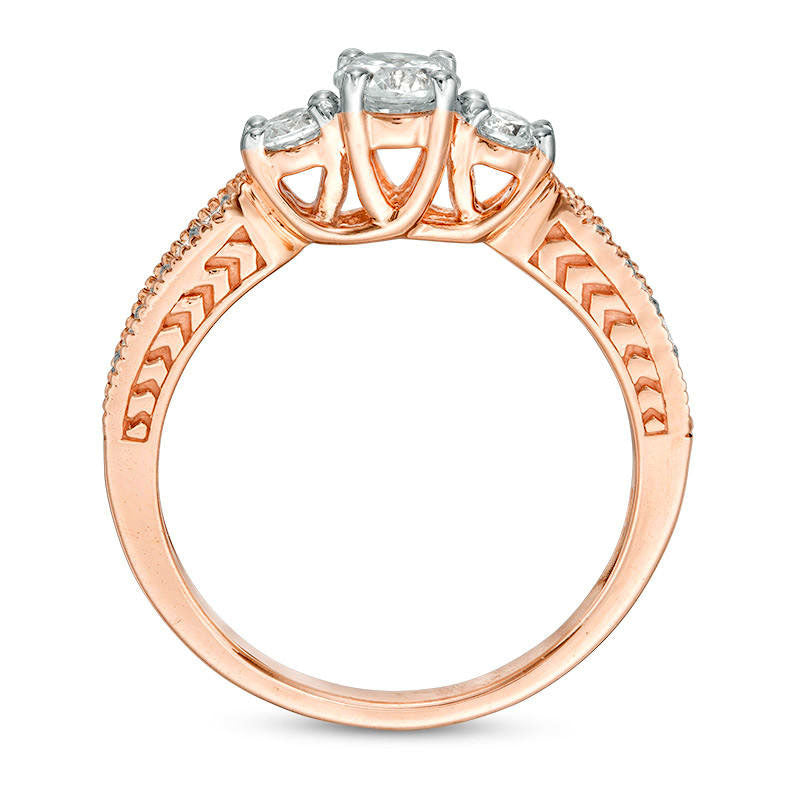 0.75 CT. T.W. Natural Diamond Three Stone Antique Vintage-Style Engagement Ring in Solid 10K Rose Gold