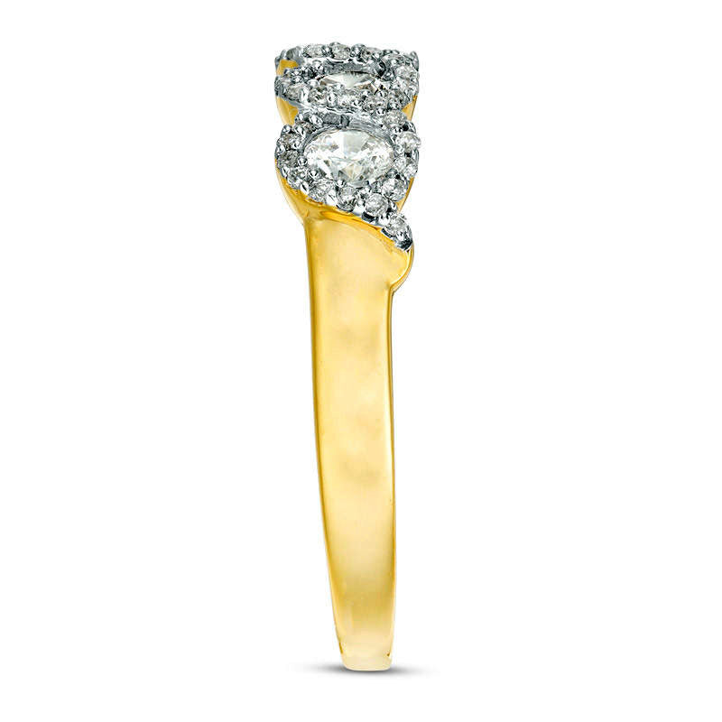 0.50 CT. T.W. Natural Diamond Three Stone Twist Frame Engagement Ring in Solid 10K Yellow Gold