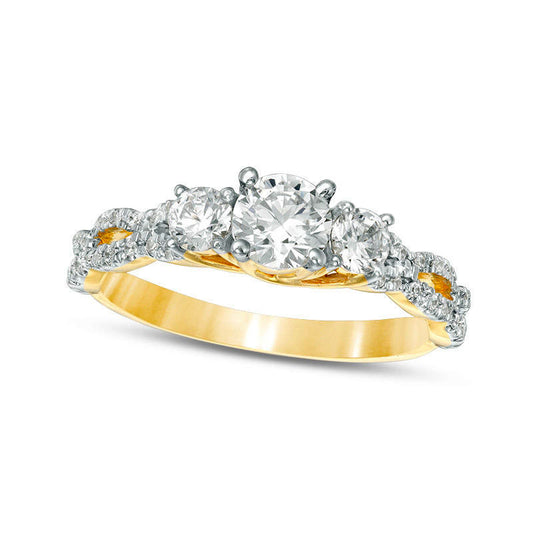 1.0 CT. T.W. Natural Diamond Three Stone Braid Engagement Ring in Solid 10K Yellow Gold