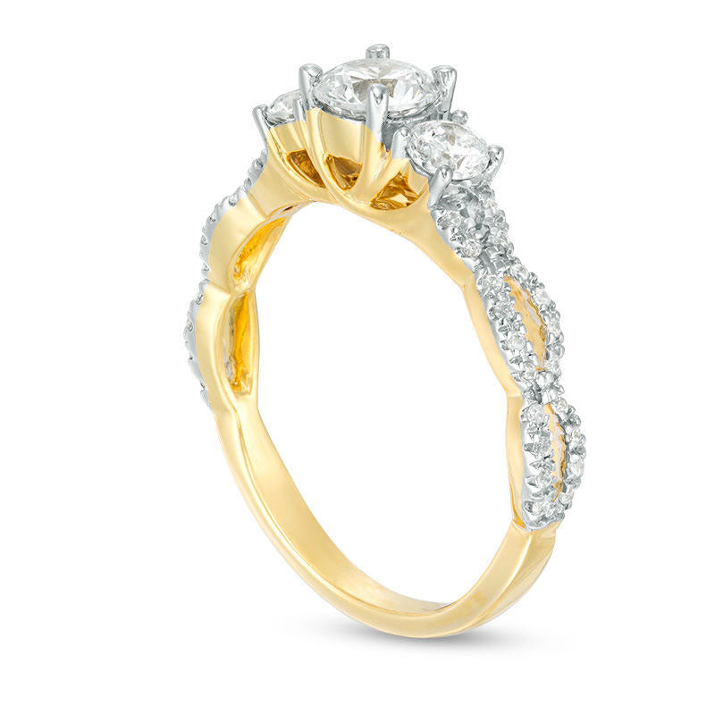 1.0 CT. T.W. Natural Diamond Three Stone Braid Engagement Ring in Solid 10K Yellow Gold